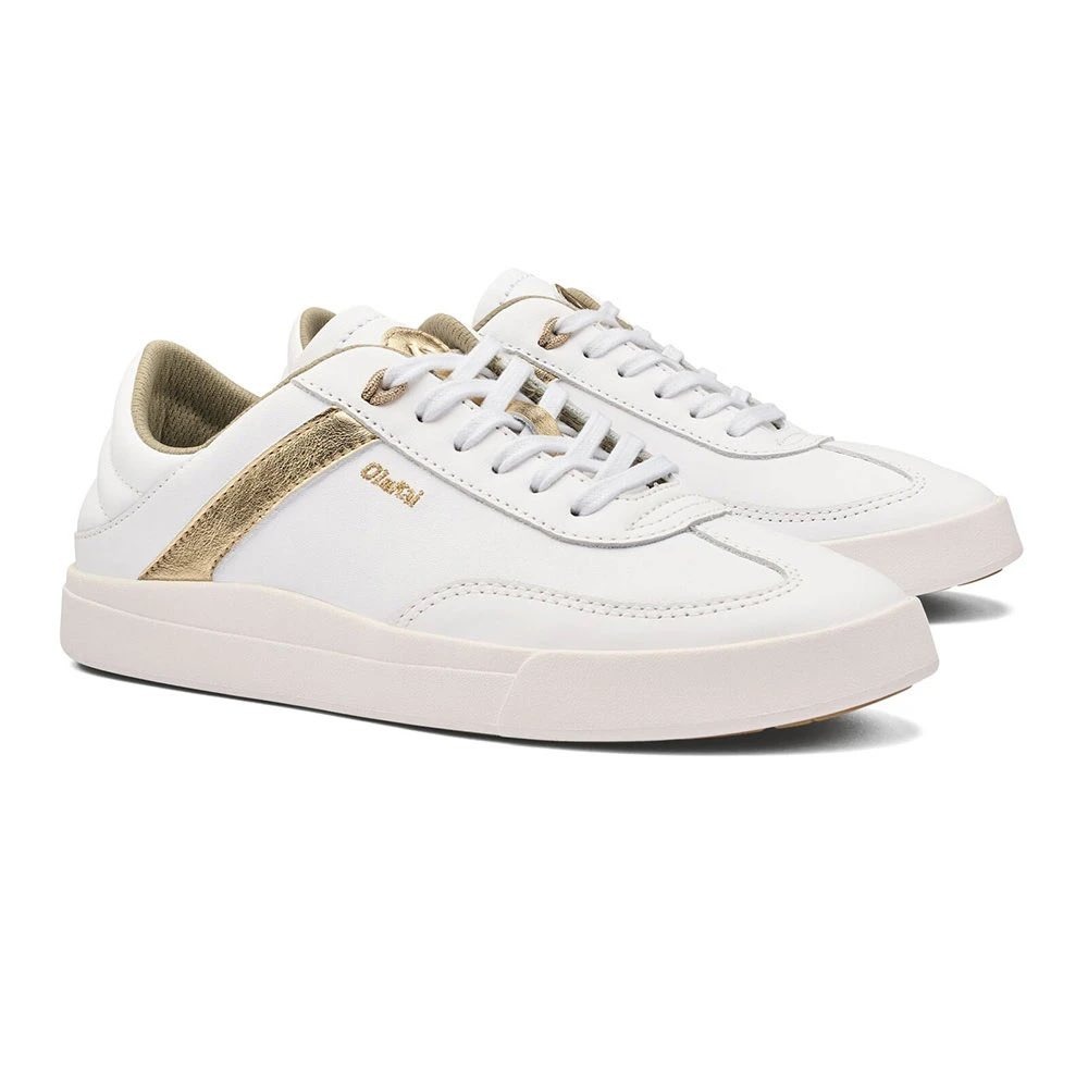 OluKai Ha'upu White Gold Leather Sneakers Womens 9 Low Top Shoes 20493-4R4R